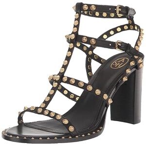 ASH Black Studded Block Heel Sandal with Gold Accents